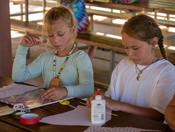 campers working on dream catcher