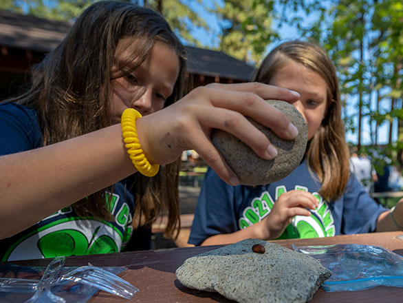 campers learning how to traditional process pinenuts