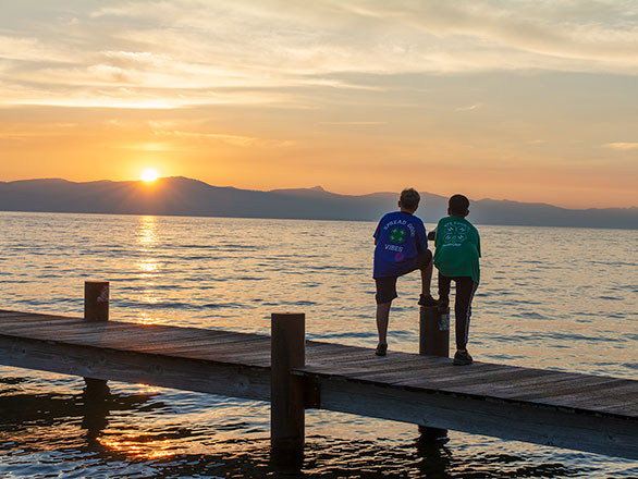 campers watching the sunset over lake tahoe